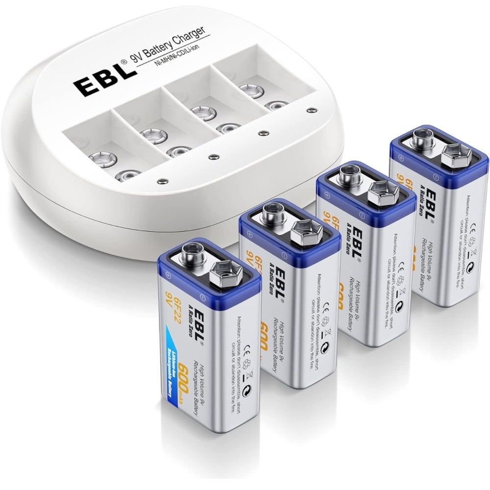 Battery charger with 4 pack 9v batteries